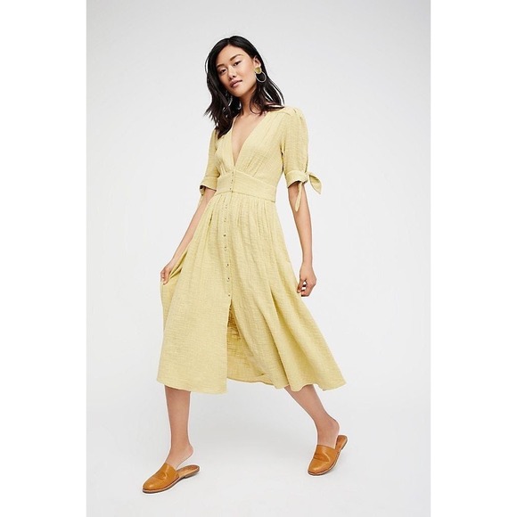 Free People Dresses & Skirts - Free People Love Of My Life Midi Dress Yellow Womens Size Medium NEW NWT Boho